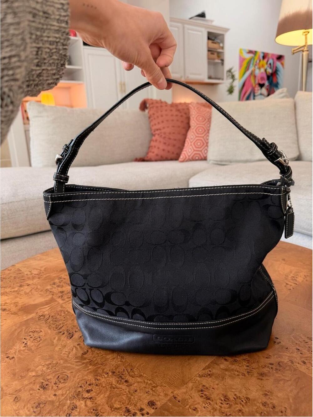 Coach Black Signature Canvas Shoulder Bag